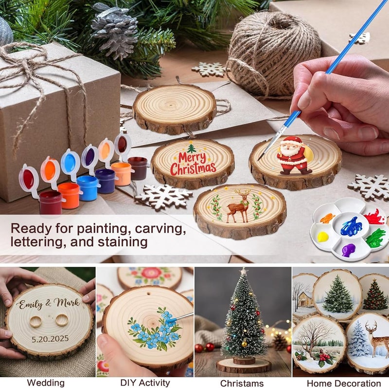 Collabell Christmas Ornament Craft Kit - 20Pcs Natural Round Wood Slices with Painting Supplies for Family, Make Your Own Wood Xmas Tree Decorations, DIY Homemade Wooden Ornaments & Holiday Decor - Image 5